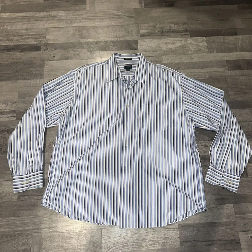 J.CREW Men's XL Blue Striped Button down With Green Label